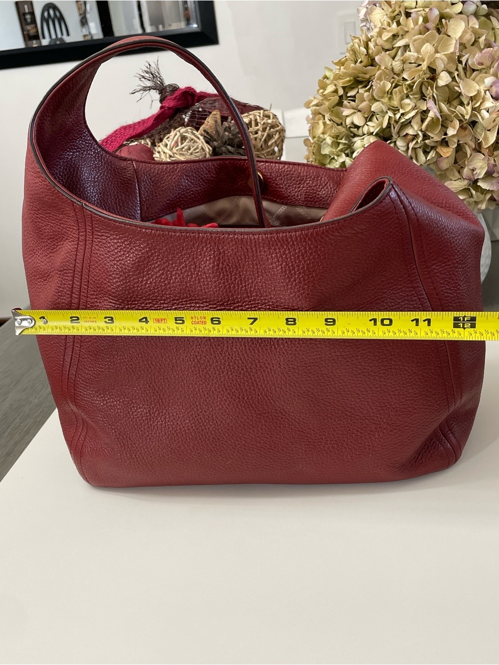 Michael Kors Large Pebbled Leather Hobo Shoulder Bag Burgundy Wine Gold Tone - Picture 10 of 13